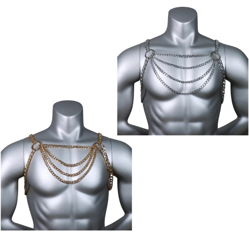 Body Jewelry Necklace - Мужская сексуальная металлическая цепочка на грудь,